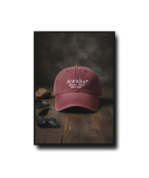 Gorra vintage color rojo oscuro Awake con bordado frontal Isaías 24:16